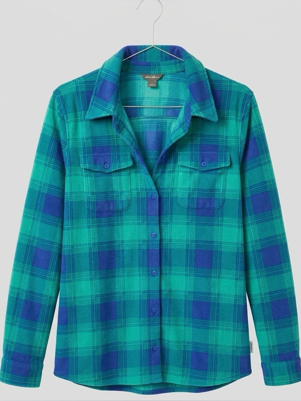 Eddie Bauer Teal and Blue Plaid Fleece Cozy and Soft Shirt size xl